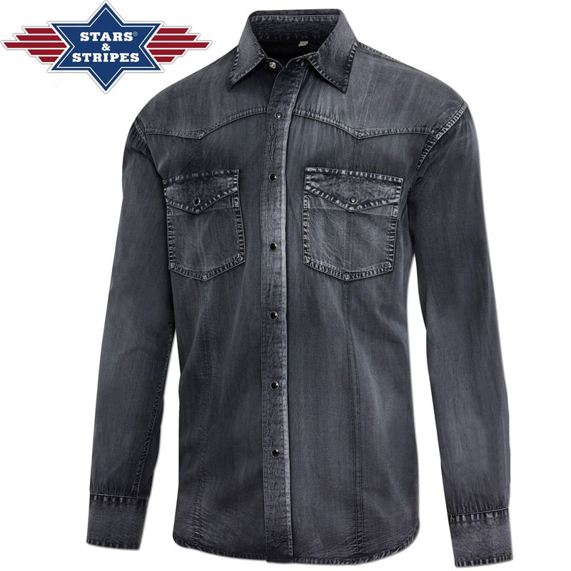 Enzo Bullhead Westernskjorte Herre – Grå/Lilla Denim