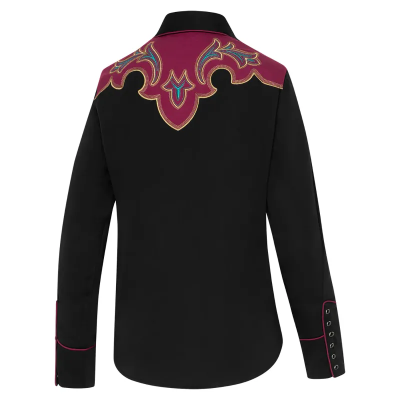 Westernbluse JENNA – svart bluse med broderi og western-yoke