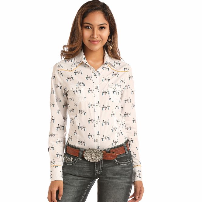 Hovedbilde White Steer Skull Dame Westernskjorte