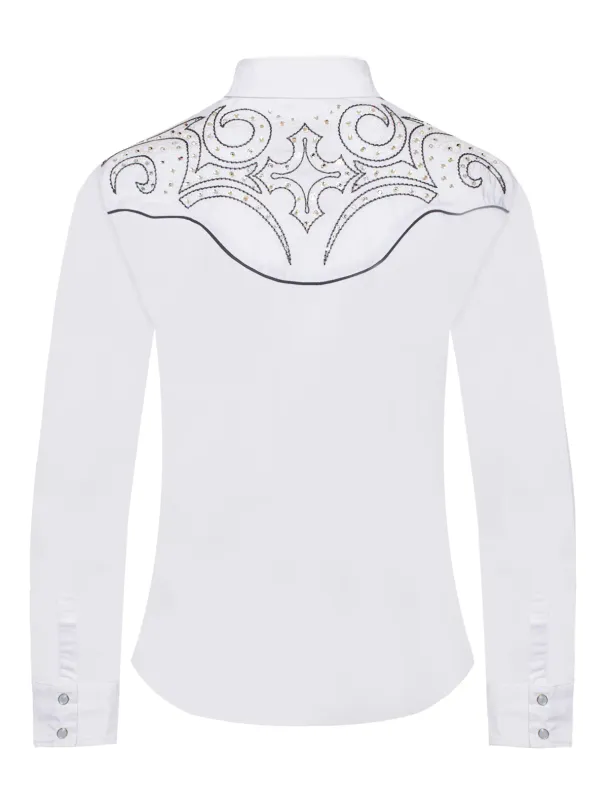 Rodeo Clothing Hvit Dameskjorte – Klassisk Western med Broderi