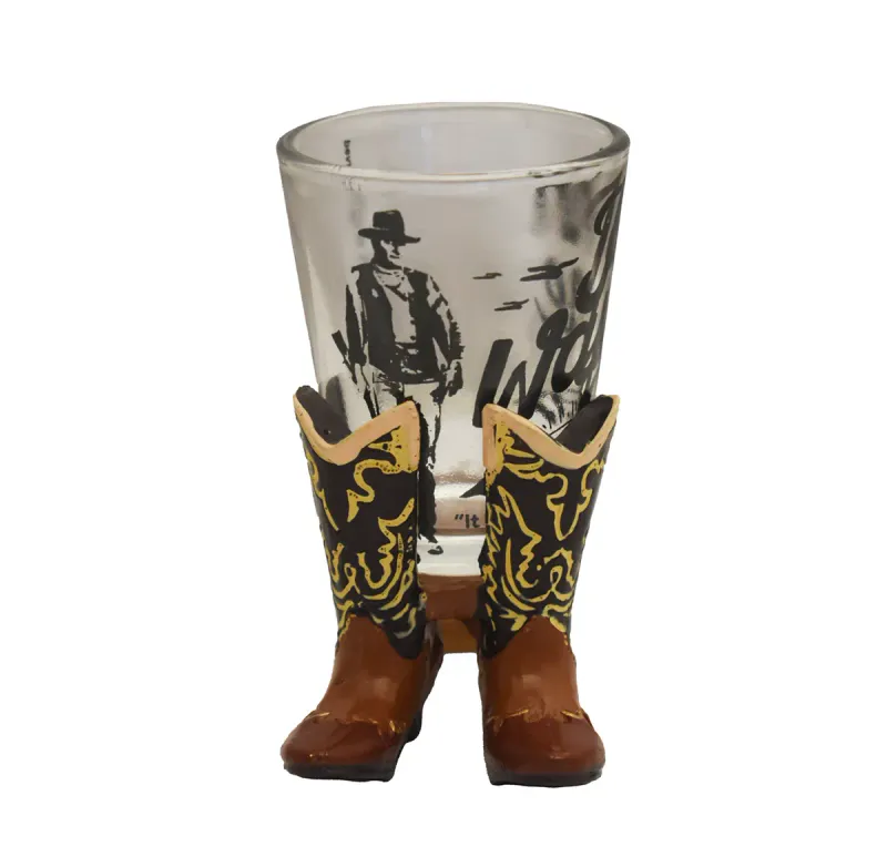 John Wayne Shotglass med Cowboyboot-holder – Sett med 6