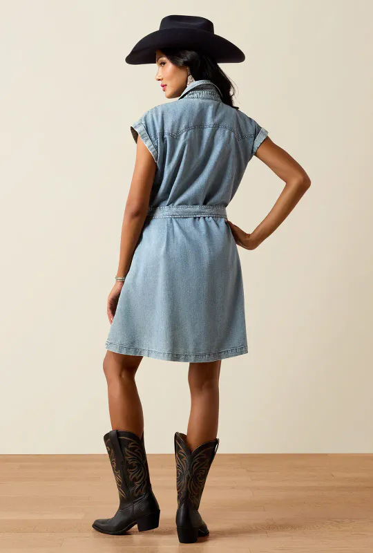 Western Denimkjole med Knytebelte