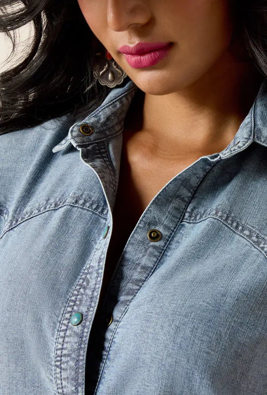 Western Denimkjole med Knytebelte